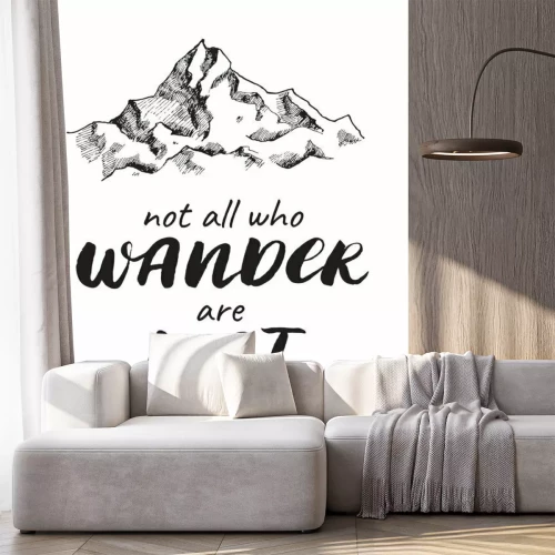 Sticker Vector Berg Skizze Zeichnung mit handschriftlichen Zitat.