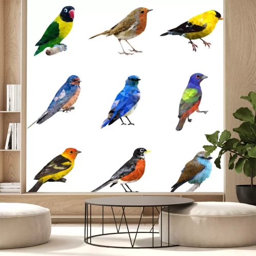 Sticker Vögel 3D auf geometrischen Illustrationen