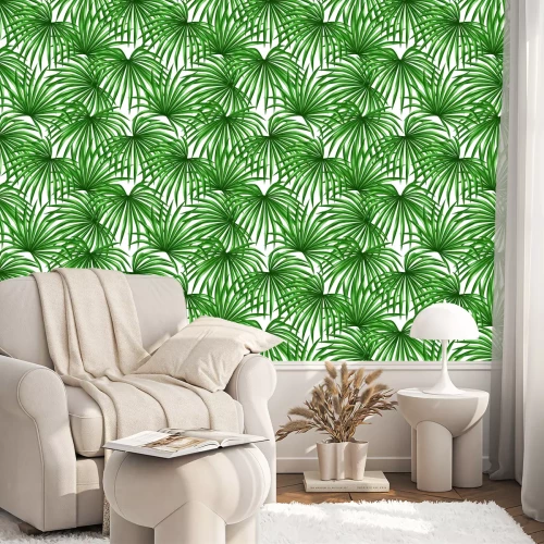 Tapete Nahtlose Muster mit Palmenblättern. Dekorative Bild tropische Blatt der Palme Livistona Rotundifolia. Hintergrund ohne Schnittmaske gemacht. Einfach zu bedienen für Kulisse, Textil, Geschenkpapier