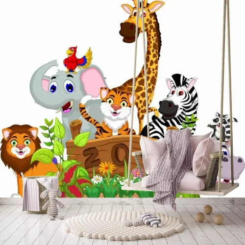 Sticker Cartoon-Tiere im Zoo