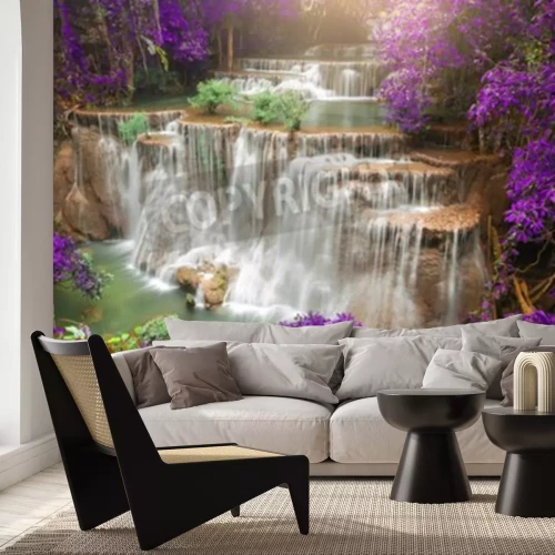 Fototapete Wasserfall im Wald im Herbst