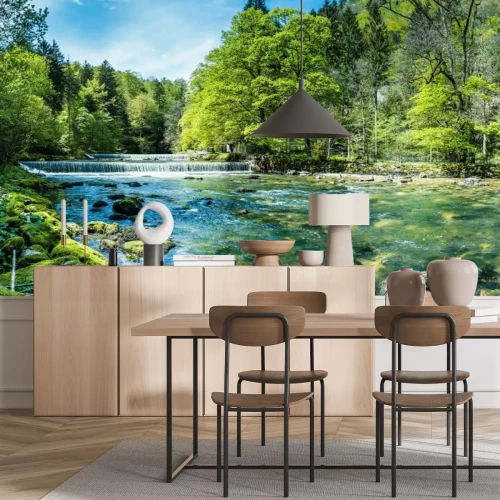 Fototapete Wasserfälle an einem Fluss mit klarem Wasser