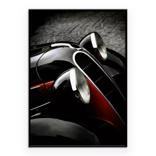 Poster Nahaufnahme der Scheinwerfer eines schwarzen Oldtimers