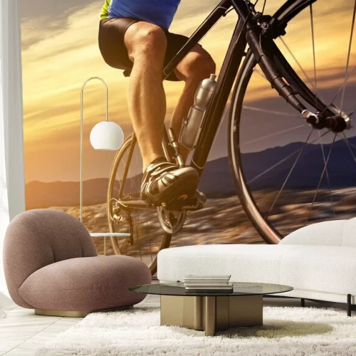 Fototapete Ein Radfahrer vor einer Berglandschaft