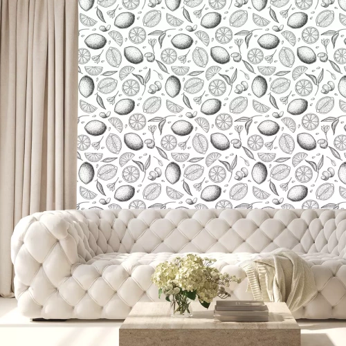 Tapete Skizzierte Zitronen und Blätter