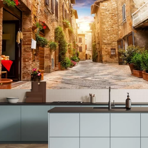 Fototapete Bunte Straße in Pienza, Toskana, Italien