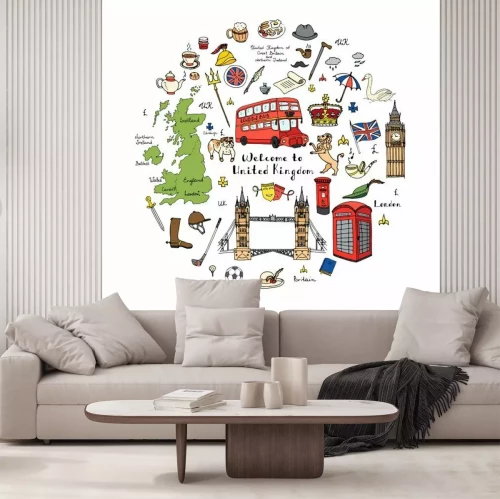 Sticker Hand gezeichnet doodle Vereinigtes Königreich gesetzt Vektor-Illustration UK-Symbole Willkommen zu London Elemente britische Symbole Sammlung Tee-Bus Reiten Golf Crown Bier Lion Bulldog London Bridge 