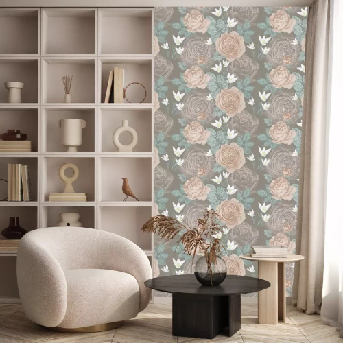 Tapete Rosenbl?ten in dunklen gedeckten Farben