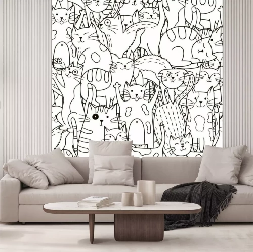 Fototapete Verschiedene Katzen in Schwarz