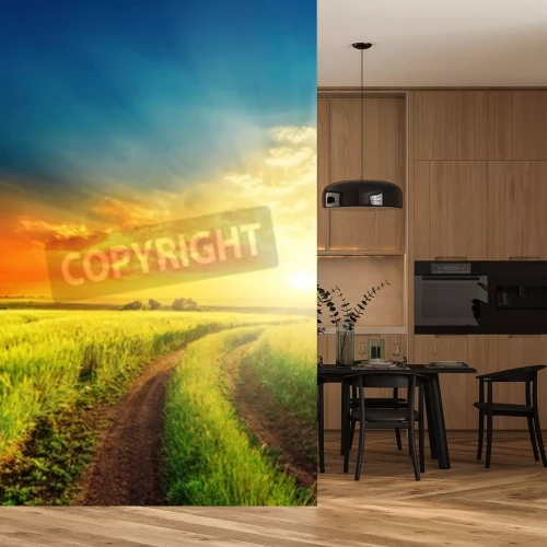 Fototapete Himmel über grünem Feld