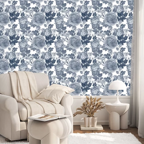 Tapete Pfingstrosen in Graut?nen Zeichnung