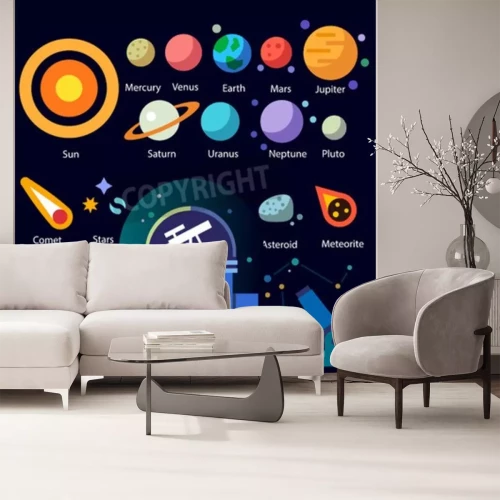 Fototapete Gezeichnetes Sonnensystem für Kinder