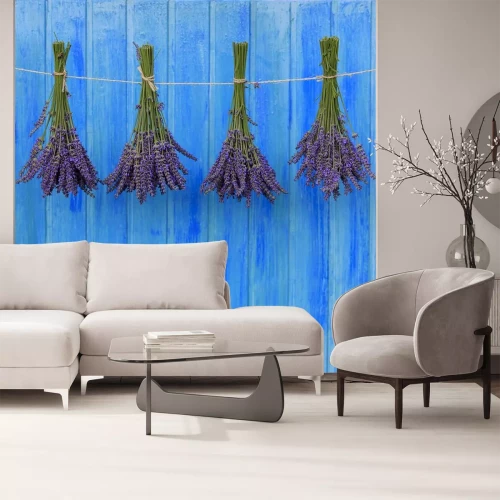 Sticker Lavendelsträuße auf blauem Hintergrund