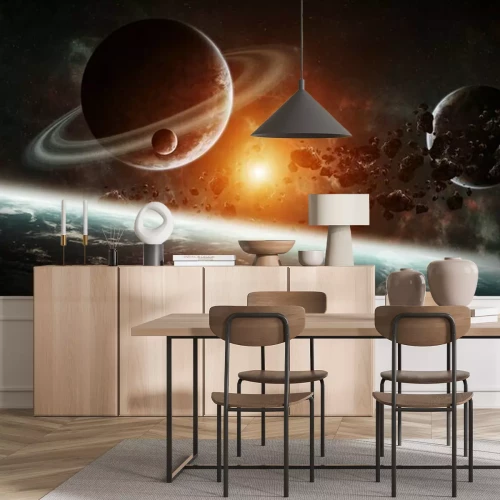 Fototapete Sonnensystem mit Sonne in der Ferne