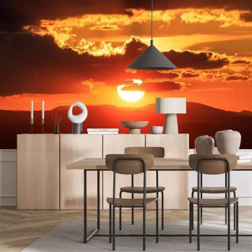 Fototapete Orangefarbene Sonne bei Untergang