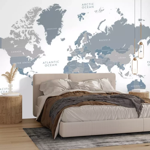 Fototapete Weltkarte in Grau nach Ländern