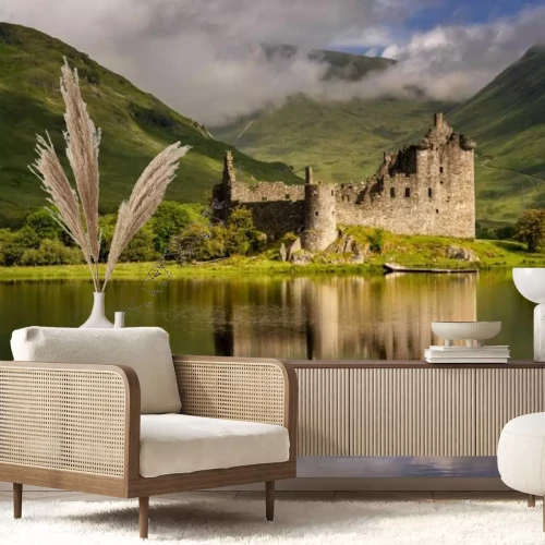 Fototapete Schloss in Schottland grüne Landschaft