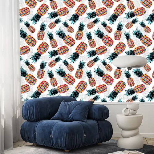 Tapete Dreiecke und bunte Zickzacklinien auf schwarzem Hintergrund