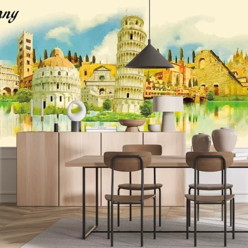 Sticker TOSKANA Stadt Wasser Farbe Panorama-Vektor-Illustration