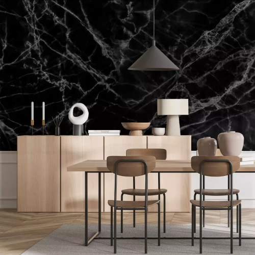 Fototapete Graue Linien auf schwarzem Marmor