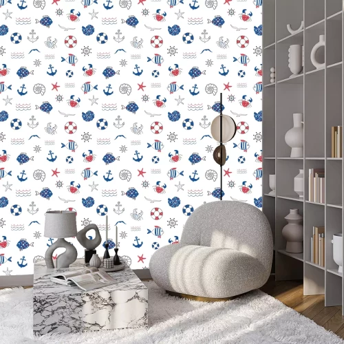 Tapete Meeresstimmung, Wellen, Fischanker und Krebse