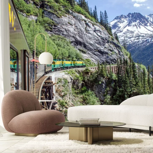 Fototapete Zug an einem steilen Hang in Alaska