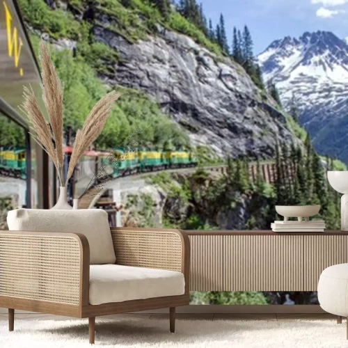 Fototapete Zug an einem steilen Hang in Alaska