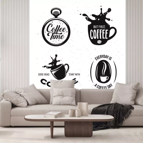 Sticker Schwarz-weiße Grafiken zum Thema Kaffee