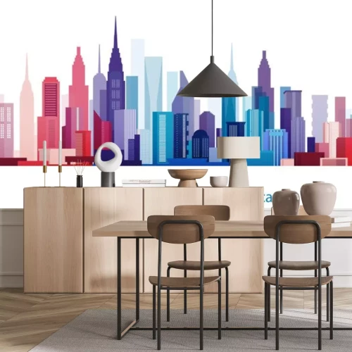 Sticker Bunte Gebäude und Stadt, Urban Cityscape, Zusammenfassung Stadt-Szene, Dämmerung in der Stadt