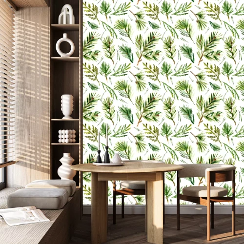 Tapete Aquarellzweige auf weißem Hintergrund