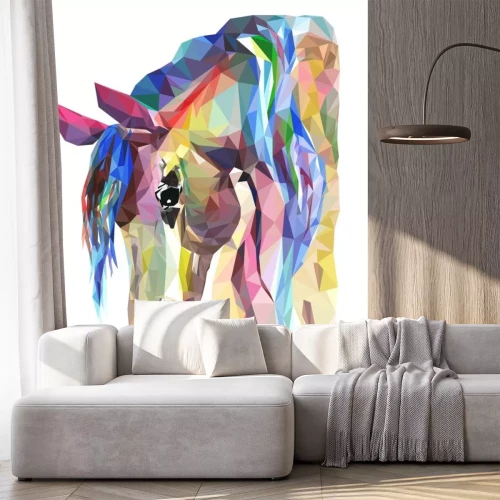 Sticker Pferdekopf, Mosaik. Trendy Stil geometrischen auf weißem Hintergrund.