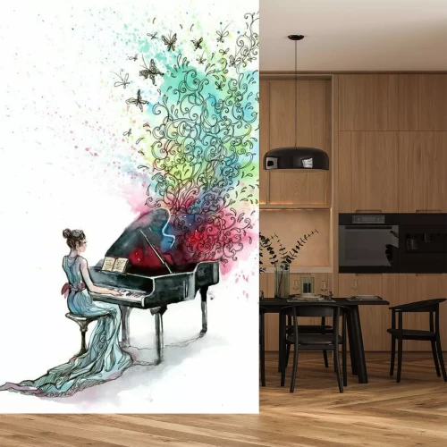Sticker Künstlerin in einem Kleid am Klavier
