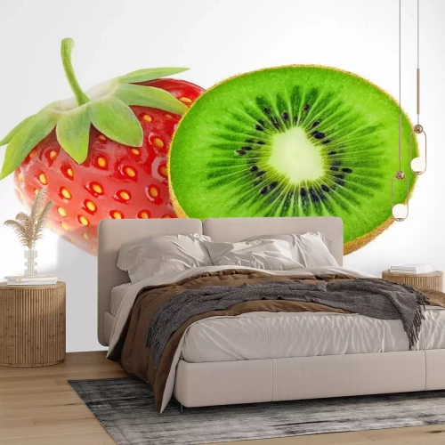 Sticker Ein halbes Kiwi und große Erdbeere