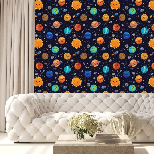 Tapete Nahtlose Raummuster Hintergrund mit Planeten, Sterne und Kometen.