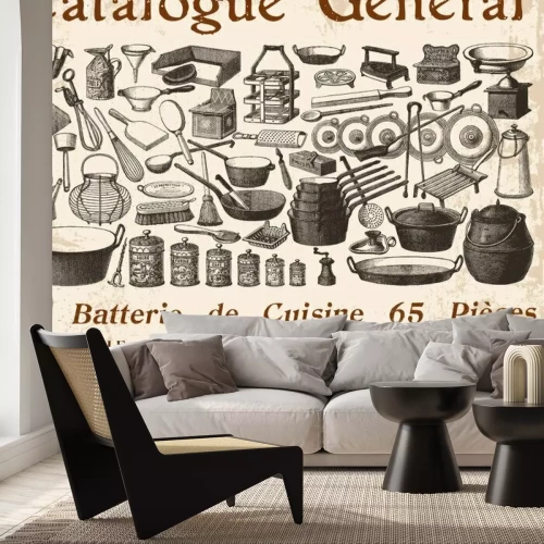 Fototapete Küchenutensilien auf einer stilisierten Retro-Karte