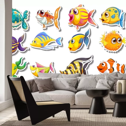 Sticker Farbenfrohe glückliche Fische mit Kulleraugen