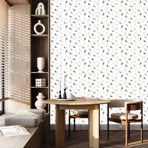 Tapete Weißes minimalistisches Motiv mit bunten Vögelchen