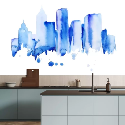 Sticker Blaue Gebäude mit Aquarell gemalt