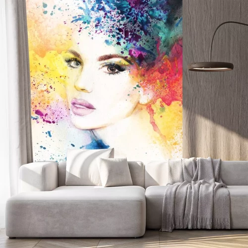 Sticker Abstrakte Frau Porträt. Aquarellabbildung