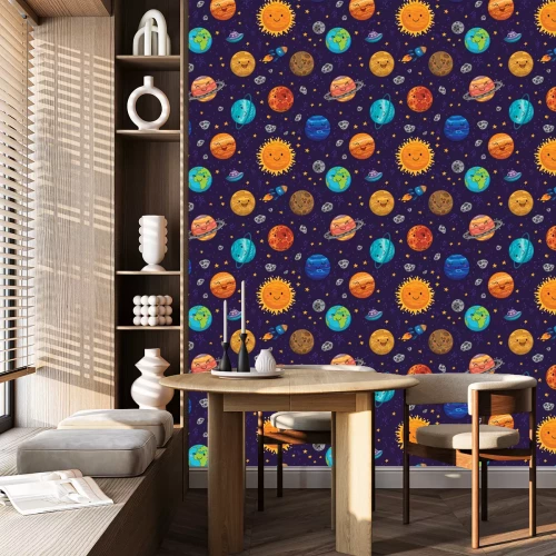 Tapete Nahtlose Raummuster Hintergrund mit Planeten, Sterne und Kometen.