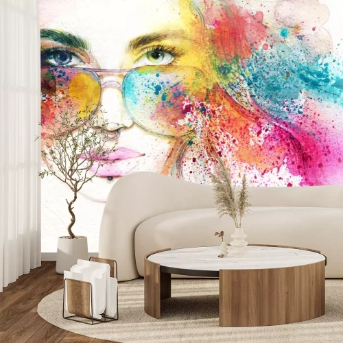 Sticker Abstrakte Frau Porträt. Aquarellabbildung