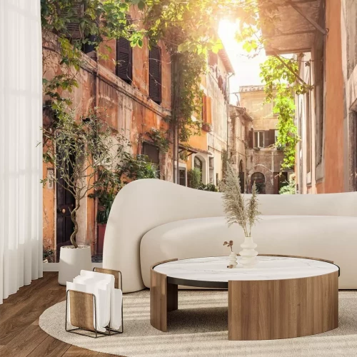 Fototapete Eine charmante römische Straße mit Pflanzen in Topfpflanzen