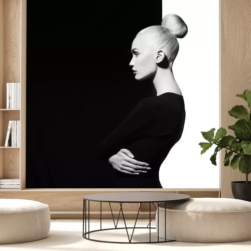 Sticker Frau im Profil schwarz-weißes Bild