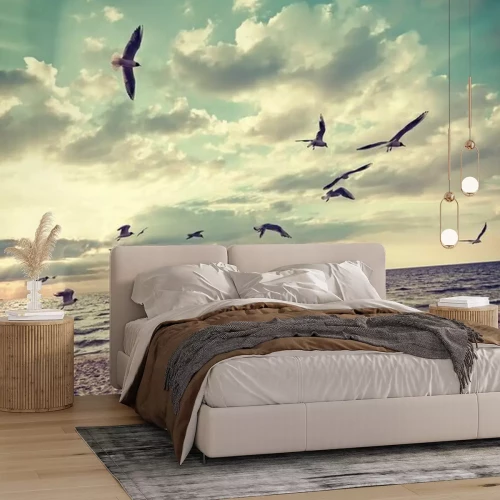 Fototapete Strand und fliegende Vögel