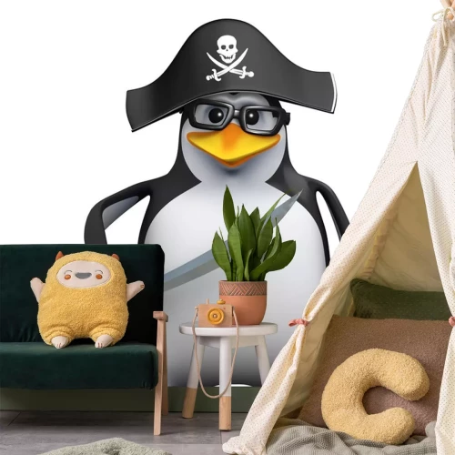 Sticker Pinguin-3d in Gläser gekleidet als Pirat