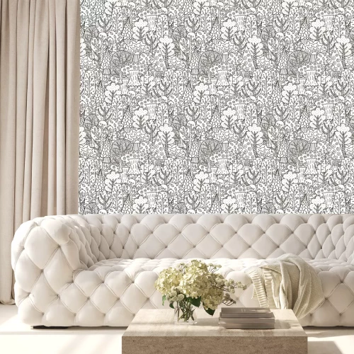 Tapete Schwarz-weißer Wald und geometrische Bäume