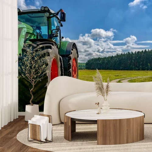 Fototapete Moderner Traktor im Wald