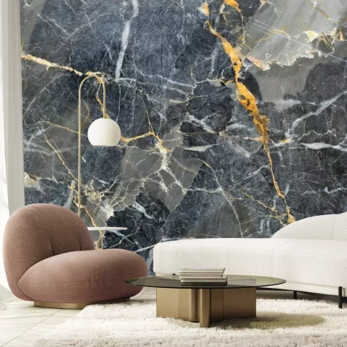 Fototapete Orange Risse auf grauem Marmor