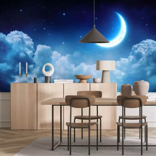 Fototapete Romantischen Mond In Sternennacht über Wolken