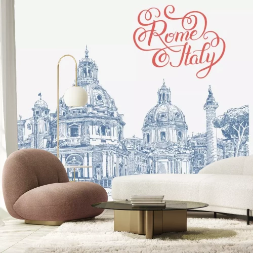 Sticker Ursprüngliche digitale Zeichnung von Rom Italien-Stadtbild mit Beschriftung